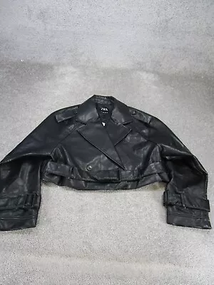 Zara Jacket Womens Small Black Faux Leather Moto Crop NEW • $29.99