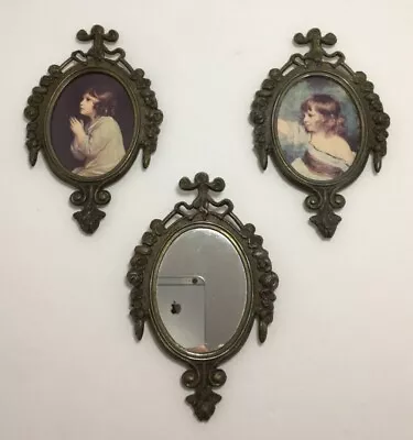 3 Metal Ornate FlorentineVenetian Oval Framed Children PrintsMirror Italy  • $20