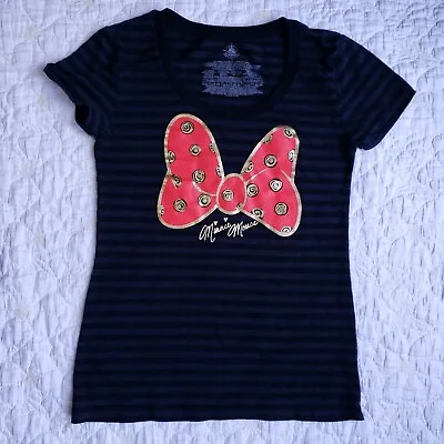 Disney Store Womens Minnie Mouse T-Shirt Size S Black Gray Striped • $16