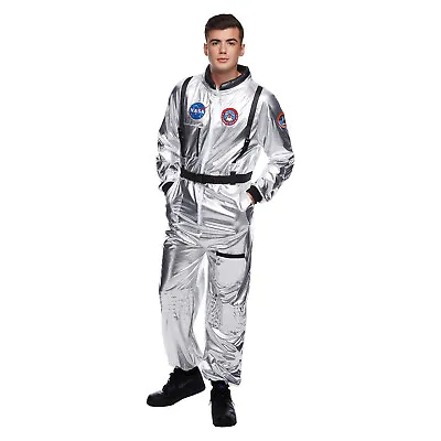 Men`s Silver Astronaut Costume Adult NASA Spaceman Uniform Space Suit Halloween • $40.95