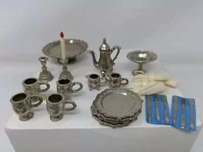 Group Of 1978 Imperial Metal Dollhouse Miniature Dishes - Plates Mugs Cake Plate • $44.99