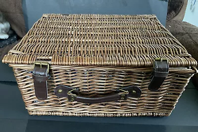 Vintage Woven Wicker Rattan Lined Picnic Basket Suitcase Style Storage  • $51.20