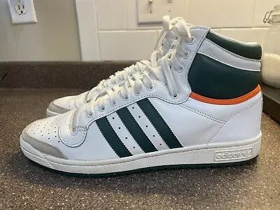 Adidas Top Ten High Miami Hurricanes Shoes Mens Sz 10.5 White Green Sneakers • $49.99