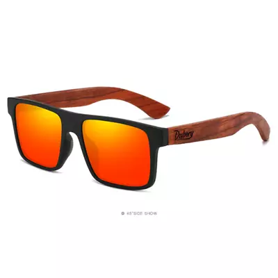 DUBERY Wood Polarized Square Sunglasses Men Women Wooden Temple Classic Glasses • $12.97