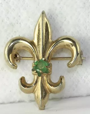 Vintage Fleur De Lis 1/4 Carat Natural Emerald Chatelaine Watch Pin • $125