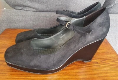 £4 • Buy M&S Footglove Wide Fit Size UK 7 Black Genuine Suede Wedge Mary Janes