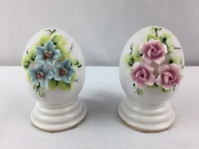 2 Vintage Fine Diamantine Porcelain Eggs Japan With Flowers • $8.99