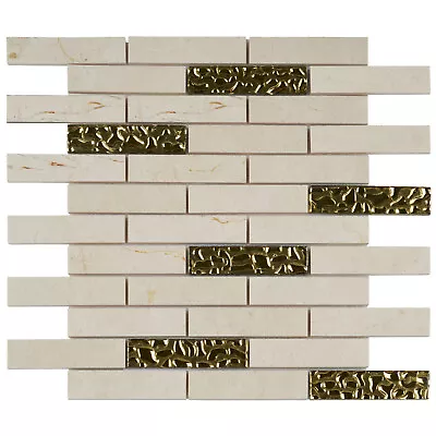 Beige Cream Crema Marfil Stone Glass Mosaic Tile Brick Joint Shower Backsplash • £231.15