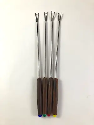 Set Of 4 Vintage Fondue Forks Wood Handle Color Coded Japan Stainless Steel • $4.95