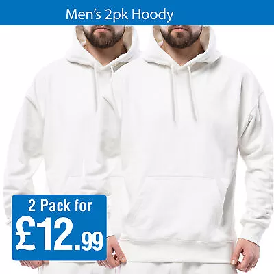 Mens Hoodie Pullover 2Pk Hooded Sweatshirts Fleece Hoody Jumper White Size S-XL • £12.99