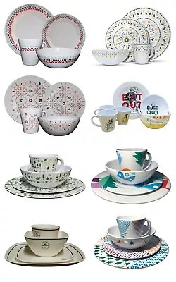 £37.95 • Buy 8Pc /16Pc /24Pc Melamine Dinner Set Motorhome Camping Crockery Plates Bowls Mugs