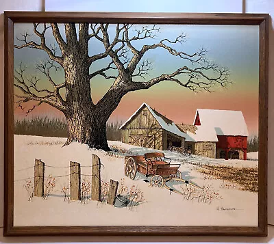 Vintage Large Original Signed H. HARGROVE Oil Painting THE BARN Serigraph Giclee • $55.99