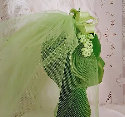 Vtg 1960's🌺Bridesmaid Headpiece HAT GREEN TULLE FLORAL Wedding Orig #1/15 • $35