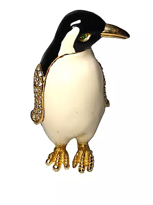 Rhinestone Enameled Jeweled Penguin & Eyes Hinged Trinket Box 3  High - 1.5  W • $12.50