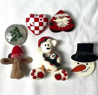 Lot Of Holiday Pin Brooch Heart Bear Snowman Christmas Santa Moose Heads • $19.99