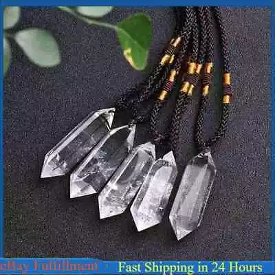 Natural Clear Quartz Crystal Point Wand Pendant Charms Healing Gemstone Necklace • $8.99