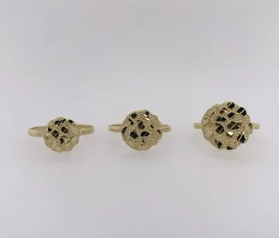 $99.99 • Buy 10k Yellow Gold Cookie Circle Nugget Diamond-Cut Ring