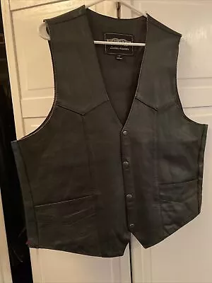 UNIK Leather Motorcycle  Vest Size XL X-Large Black Front Pockets Eagle On Back • $15