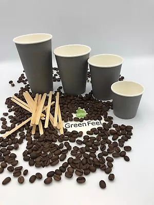COFFEE TEA PARTY PAPER CUPS GREY 50 X 8oz 12oz Cold Hot Drinks Disposable LIDS • £3.50
