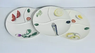 1950s Divided Veggie Antipasto Snack/Appetizer/ Fondue Plate 10” Set Of 3 • $45