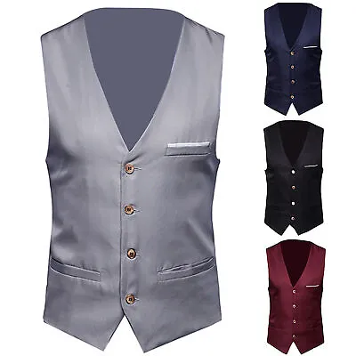 Men's V-Neck Suit Vests Formal Vest Slim-Fit Business Dress Waistcoat Plus Size • $13.69