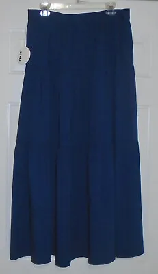 $168 • Buy Nwt Staud Sea Tiered Midi Skirt Size 12 (10) Midnight Blue Side Zip 98% Cotton