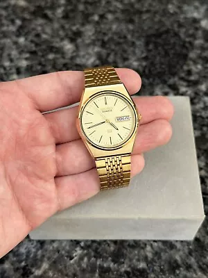 Vintage SEIKO SQ Quartz Day Date 8123-7049 Gold Men’s Watch - Clean & WORKS • $99