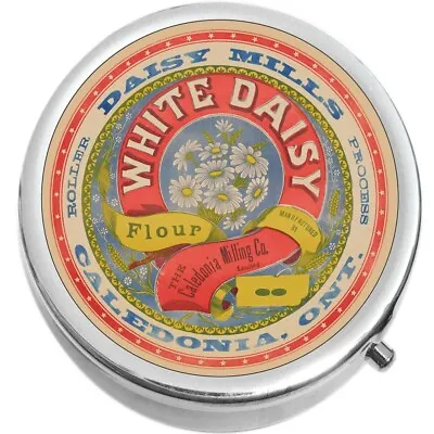 White Daisy Vintage Flower Tin Medical Pill Box Medicine Pill Box • $16.88