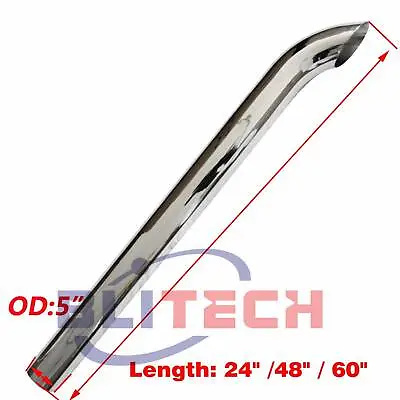 Chrome 5 Truck Stack Pipe 5 Inch OD X 24  48  60  Length Exhaust Semi Truck Tube • $89.90