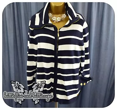 VIYELLA Size XL UK 18 Navy & White Stripe Nautical Cardigan Jumper Jacket Coat • £31.99