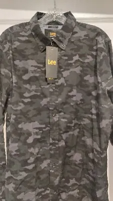 LEE Brand Camouflage Stretch Button Up/down Black Shirt MENS Size L New NWT  • $18.50