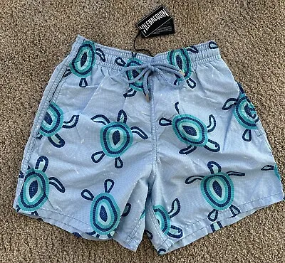 NWT 100% Authentic Vilebrequin MOOREA Swim Trunks-TURTLES- S -BLUE - MEN - SMALL • $125