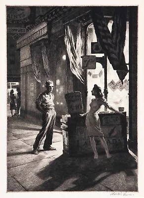 Martin Lewis - Chance Meeting New York City Night 1930 Signed - 17  X 22  Print • $79.99