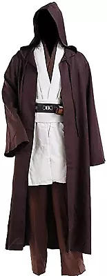 Halloween Tunic Costume Set Cosplay Outfit For Jedi Brown With White Hooded Robe • $62.99