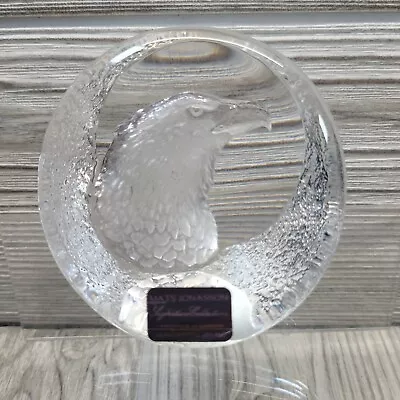 Mats Jonasson Eagle Head Paperweight Sculpture Sweden Signed 9201 Lead Crystal • $40.47