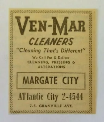 1959 Ven-Mar Cleaners Advertisement Margate New Jersey • $8.50