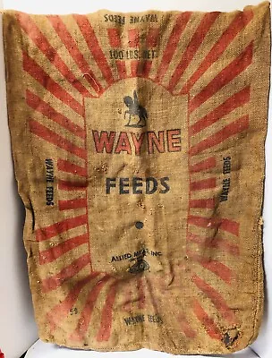 Vintage Wayne Feeds Burlap Sack Feed Bag 100lbs Allied Mills Chicago IL 36”x26” • $20.83