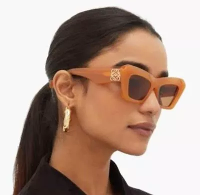 LOEWE Anagram Logo Cat Eye Sunglasses In Acetate Orange/Brown • $399
