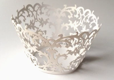 £4.65 • Buy 24 Laser Cut Filigree Vintage Lace Cupcake Wrappers White Cases Cupcake Wedding