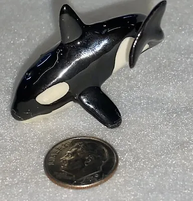 Vtg HAGEN RENAKER Miniature Figurine ORCA KILLER WHALE Ceramic Ocean Black White • $12.99