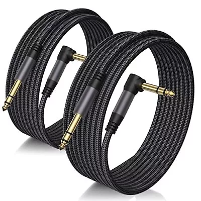 2 Pack 10FT 1/4 Inch TRS Cable AMP Cord Right Angle For Electric Guitar Stereo • $16.14