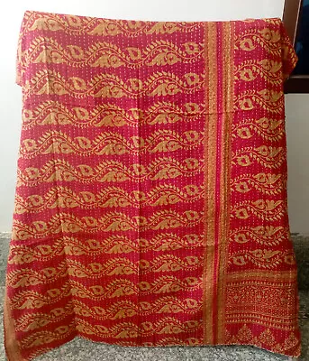 Indian Reversibale Kantah Quilt Handmade Patchwork Gudari Reversiable Quilt Twin • £20.96