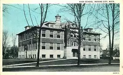 Postcard High School Building Marine City Michigan - Circa 1920s • $7.95