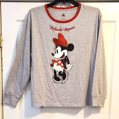 MINNIE MOUSE Knit Shirt DISNEY Lt.Gray XXL 2X Scoop Neck Lng Slvs Excl Cond • $13.46