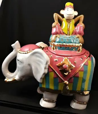 Clay Art Ceramic Elephant W Monkey Cookie Jar 2000 Kasbah W Box #8875 Retired • $75