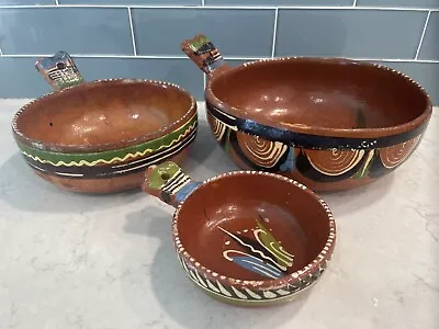 Rustic Mexican Tlaquepaque Red Clay Pottery Set Of 3 Nesting Bowls ***READ*** • $55