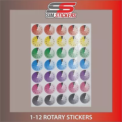 COLOURED Rotary 1-12 Stickers For Car Simulator Button Box • £8