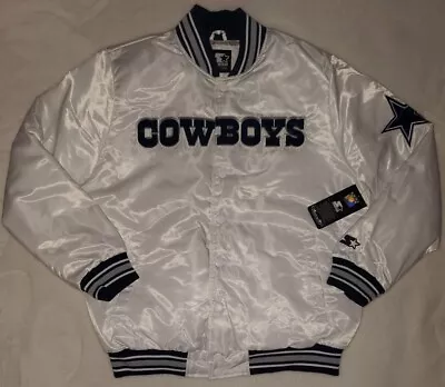 Dallas Cowboys Home Game White Quilt Lined FullSnap Black Label Starter Jacket L • $160