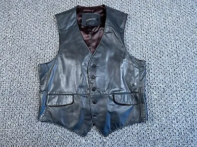 VTG 80s JCPenney Leather Vest Adult 44 Black Button Up Western Steampunk • $30