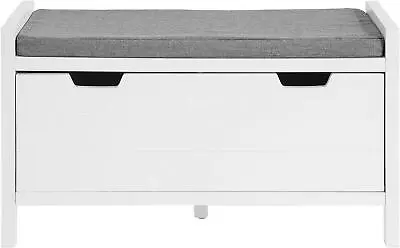 £114.91 • Buy White Storage Bench Grey Cushion Wooden 1 Door Shelves Entryway Hall Room Shoes